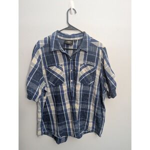 Harley Davidson Short Sleeve Plaid Snap Popover Shirt Women's Size 2WBlue